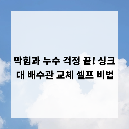막힘과 누수 걱정 끝! 싱크대 배수관 교체 셀프 비법