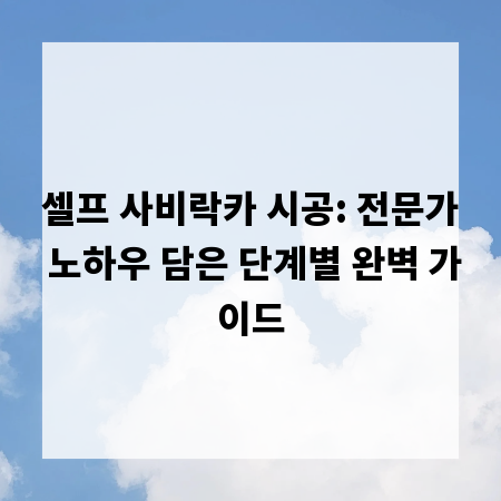 셀프 사비락카 시공: 전문가 노하우 담은 단계별 완벽 가이드