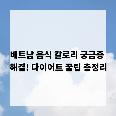 베트남 음식 칼로리 궁금증 해결! 다이어트 꿀팁 총정리