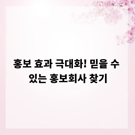 홍보 효과 극대화! 믿을 수 있는 홍보회사 찾기