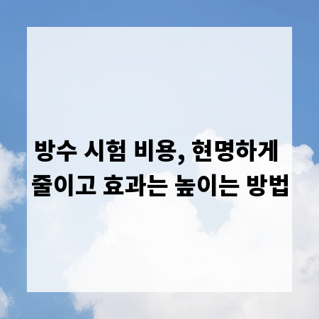 방수 시험 비용, 현명하게 줄이고 효과는 높이는 방법