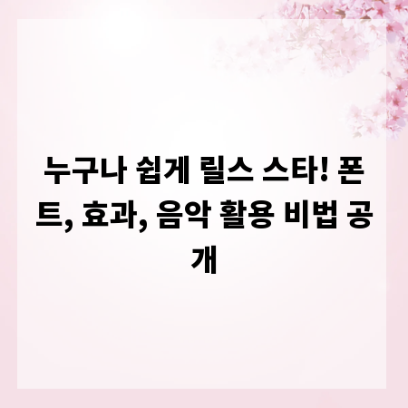 누구나 쉽게 릴스 스타! 폰트, 효과, 음악 활용 비법 공개