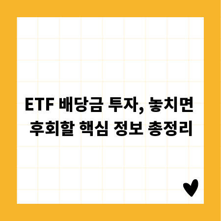 ETF 배당금 투자, 놓치면 후회할 핵심 정보 총정리