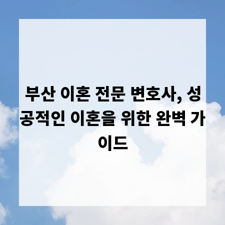 부산 이혼 전문 변호사, 성공적인 이혼을 위한 완벽 가이드