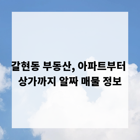 갈현동 부동산, 아파트부터 상가까지 알짜 매물 정보