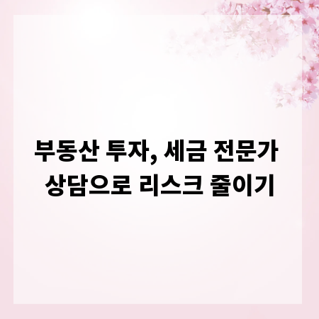 부동산 투자, 세금 전문가 상담으로 리스크 줄이기