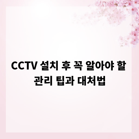 CCTV 설치 후 꼭 알아야 할 관리 팁과 대처법