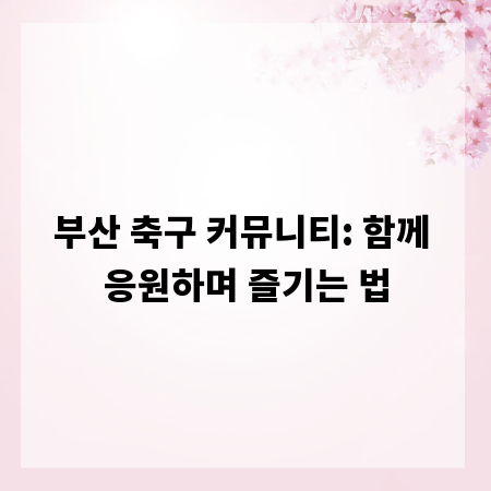 부산 축구 커뮤니티: 함께 응원하며 즐기는 법