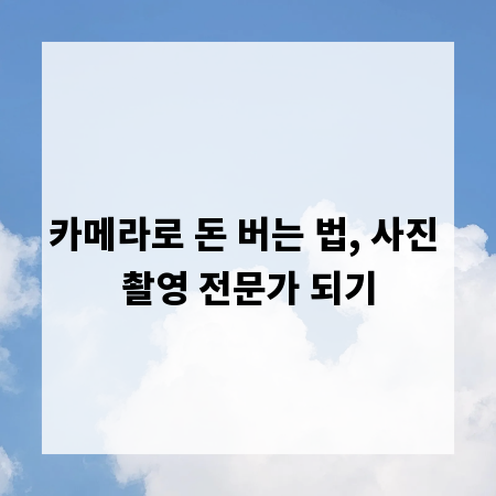 카메라로 돈 버는 법, 사진 촬영 전문가 되기