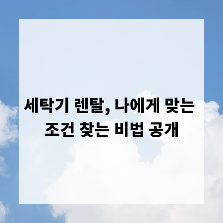 세탁기 렌탈, 나에게 맞는 조건 찾는 비법 공개
