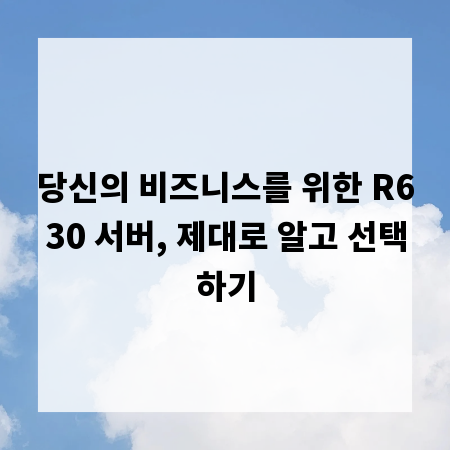 당신의 비즈니스를 위한 R630 서버, 제대로 알고 선택하기
