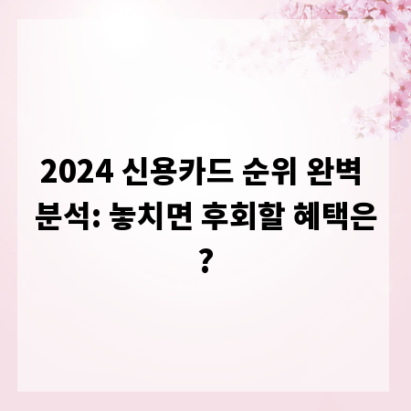 2024 신용카드 순위 완벽 분석: 놓치면 후회할 혜택은?