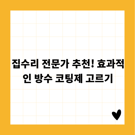 집수리 전문가 추천! 효과적인 방수 코팅제 고르기