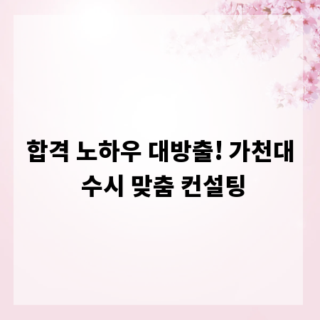 합격 노하우 대방출! 가천대 수시 맞춤 컨설팅