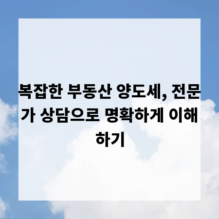 복잡한 부동산 양도세, 전문가 상담으로 명확하게 이해하기