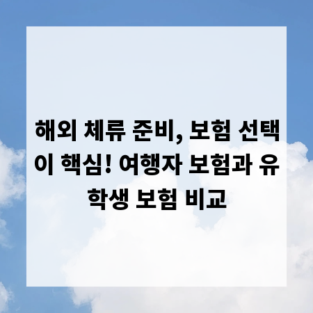 해외 체류 준비, 보험 선택이 핵심! 여행자 보험과 유학생 보험 비교