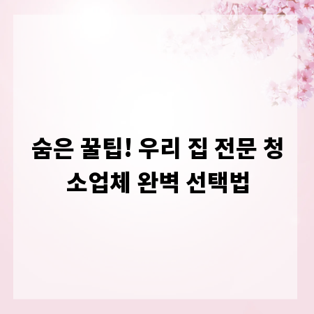 숨은 꿀팁! 우리 집 전문 청소업체 완벽 선택법