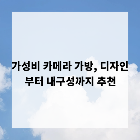 가성비 카메라 가방, 디자인부터 내구성까지 추천