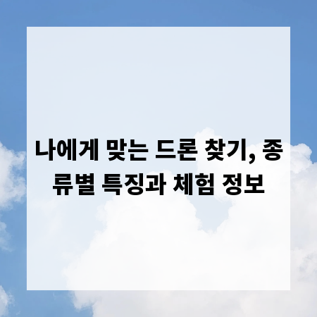 나에게 맞는 드론 찾기, 종류별 특징과 체험 정보