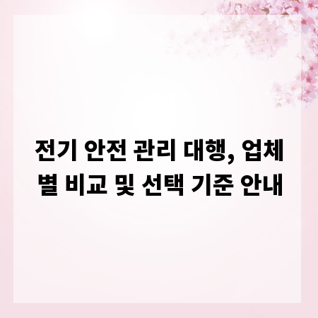 전기 안전 관리 대행, 업체별 비교 및 선택 기준 안내