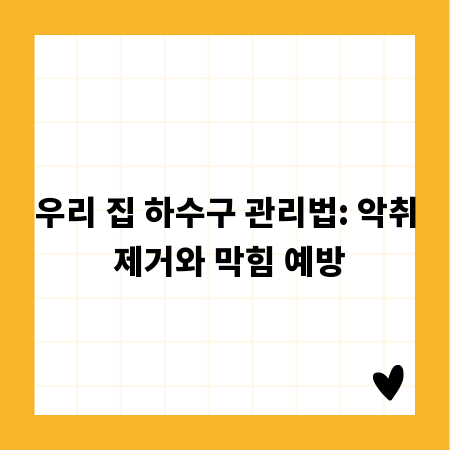 우리 집 하수구 관리법: 악취 제거와 막힘 예방