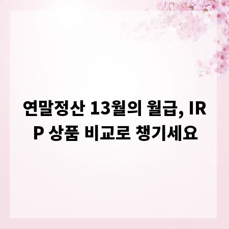 연말정산 13월의 월급, IRP 상품 비교로 챙기세요