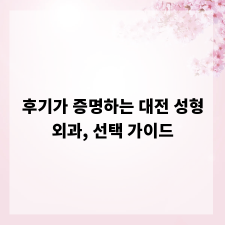 후기가 증명하는 대전 성형외과, 선택 가이드