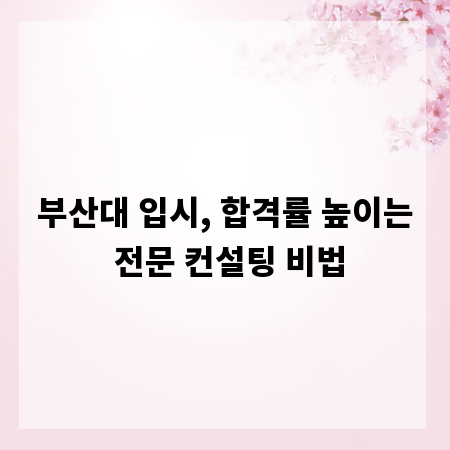 부산대 입시, 합격률 높이는 전문 컨설팅 비법