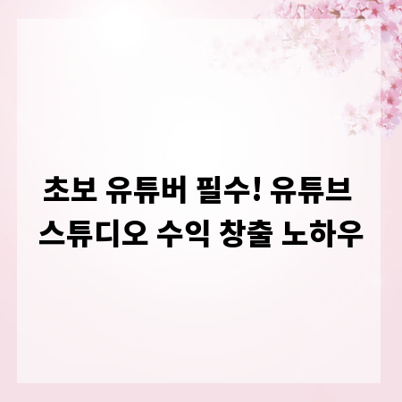 초보 유튜버 필수! 유튜브 스튜디오 수익 창출 노하우