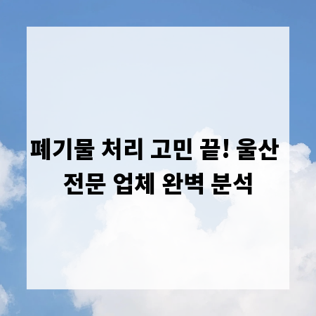 폐기물 처리 고민 끝! 울산 전문 업체 완벽 분석